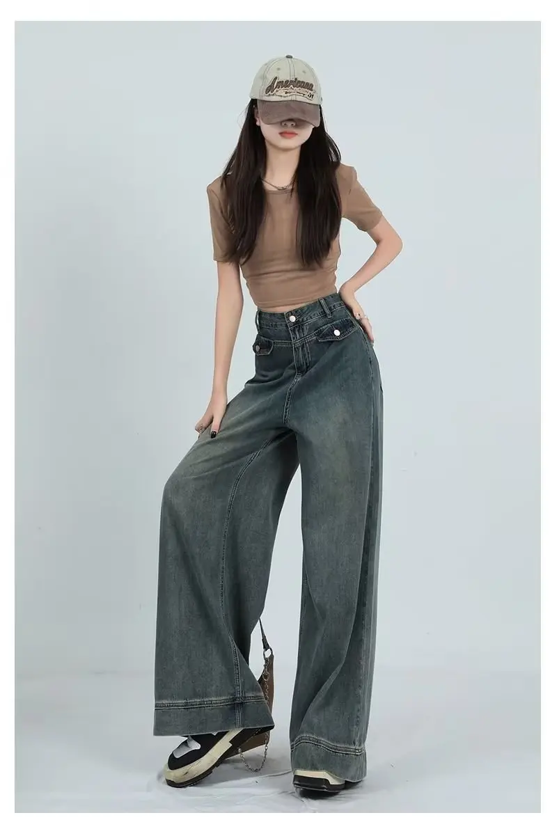 Y2K Women jeans Vintage Streetwear Korean Baggy Cargo Jeans Retro Straight Parachute Pants 2023 Korean Y2k Woman Clothing