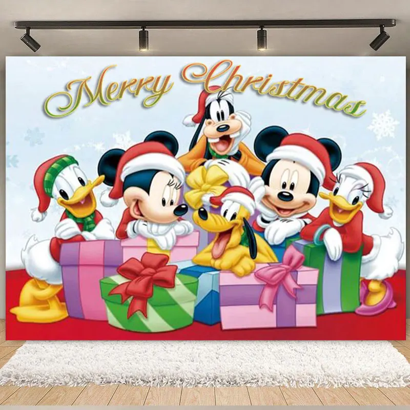 Minnie Mickey Mouse Theme Photo Background Decoration Winter Snowflake Ice Castle Merry Christmas Baby Shower Photography Props