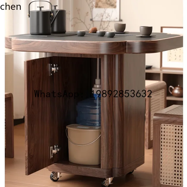 

small apartment balcony small tea table movable tea cabinet solid wood