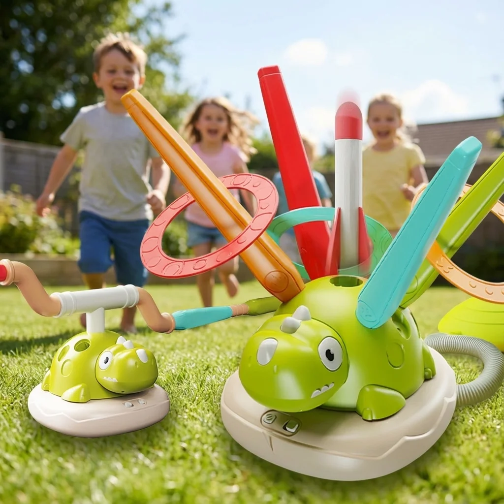 Machine de sport dinosaure 3 en 1, jouet d'entraînement sensoriel pour enfants, corde à sauter intérieure et extérieure, jeu interactif de lancer d'anneaux