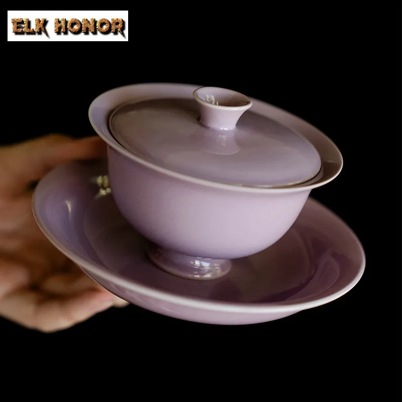 

135 мл Фиолетовая чаша для чая Gaiwan Ancient Tea Tureen с крышкой, комплект чайника, крышка, чаша, чайная посуда, подарок с держателем подшипника горшка