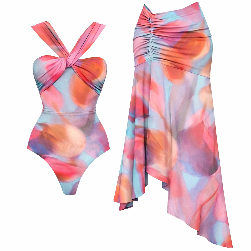 

Сексуальный женский купальник из 2 частей с цветочным принтом, пуш-ап, однотонный, с принтом, с завязками на шее, пляжная одежда, пляжный костюм