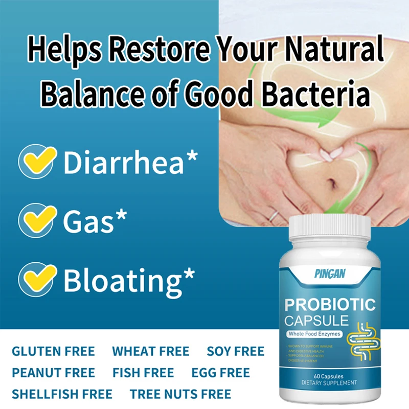 Mélanger 60 capsules de huit probiotiques pour restaurer l'équilibre des bactéries bénéfiques, soulager la diarrhée et le gonflage