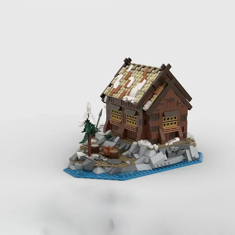 Medieval Street View Model MOC Building Bricks Viking Riverside House Modular Technology Gift Holiday Assemble Children Toy Suit