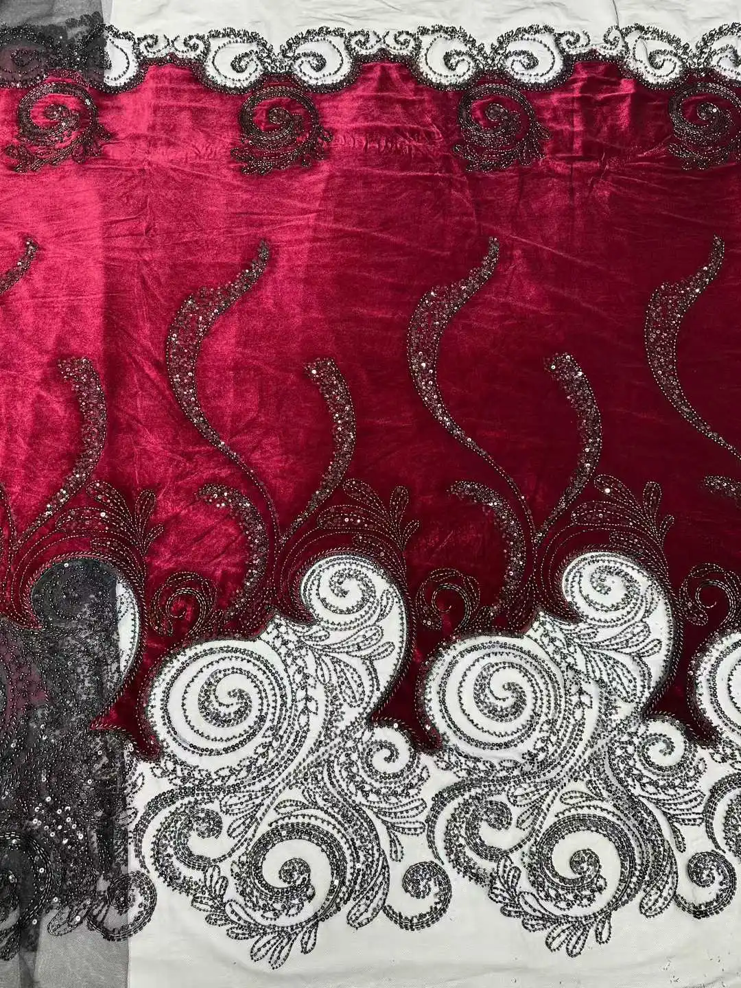 2026Soft Embroidered Cotton Velvet Fabric with Stones for Winter Wedding Evening Dress Design Best Quality U_Ge2698