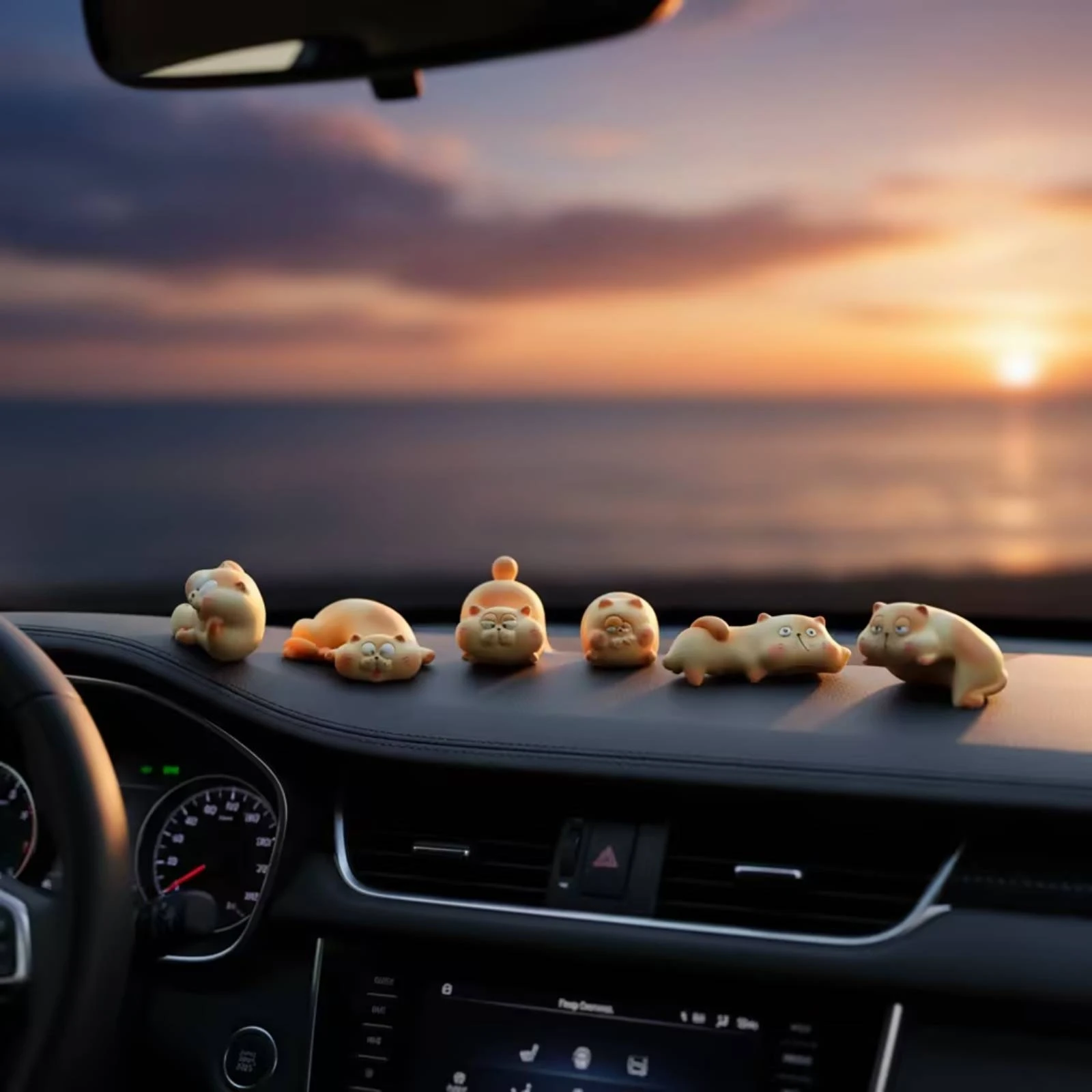 6 Pieces Cat Figurines Matte Dashboard Ornament Monitor Topper Miniature Monitor Decorations Compact for Drivers