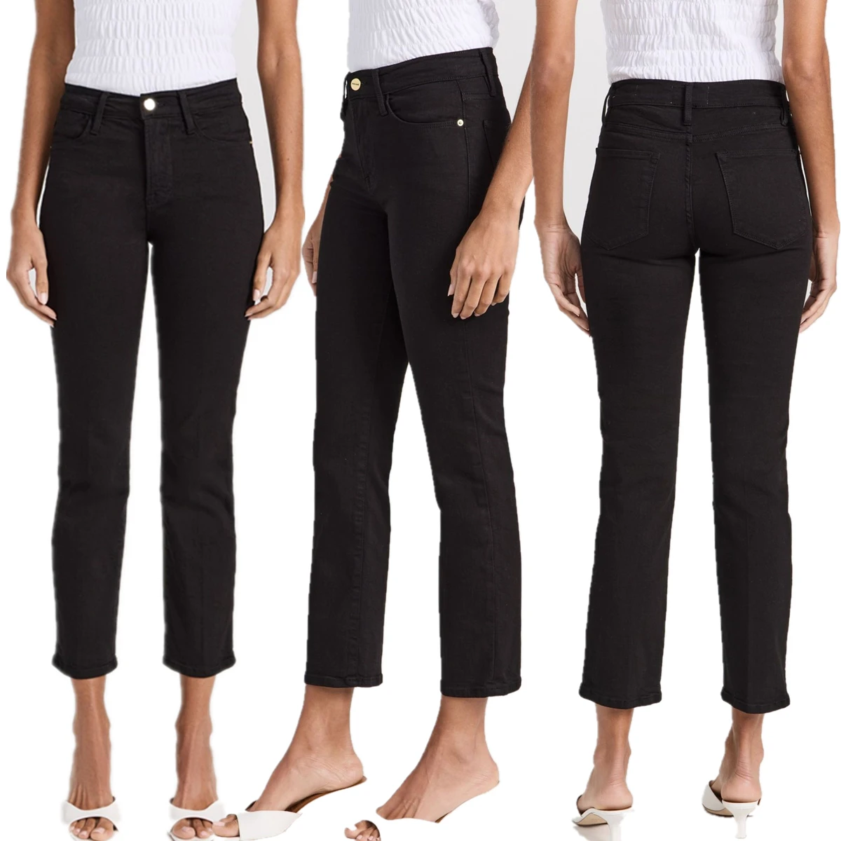 

Dave&Di French Fashion Women's High Waist Solid Color Elastic Cropped Jeans Women Minimalist Casual Summer Jeans