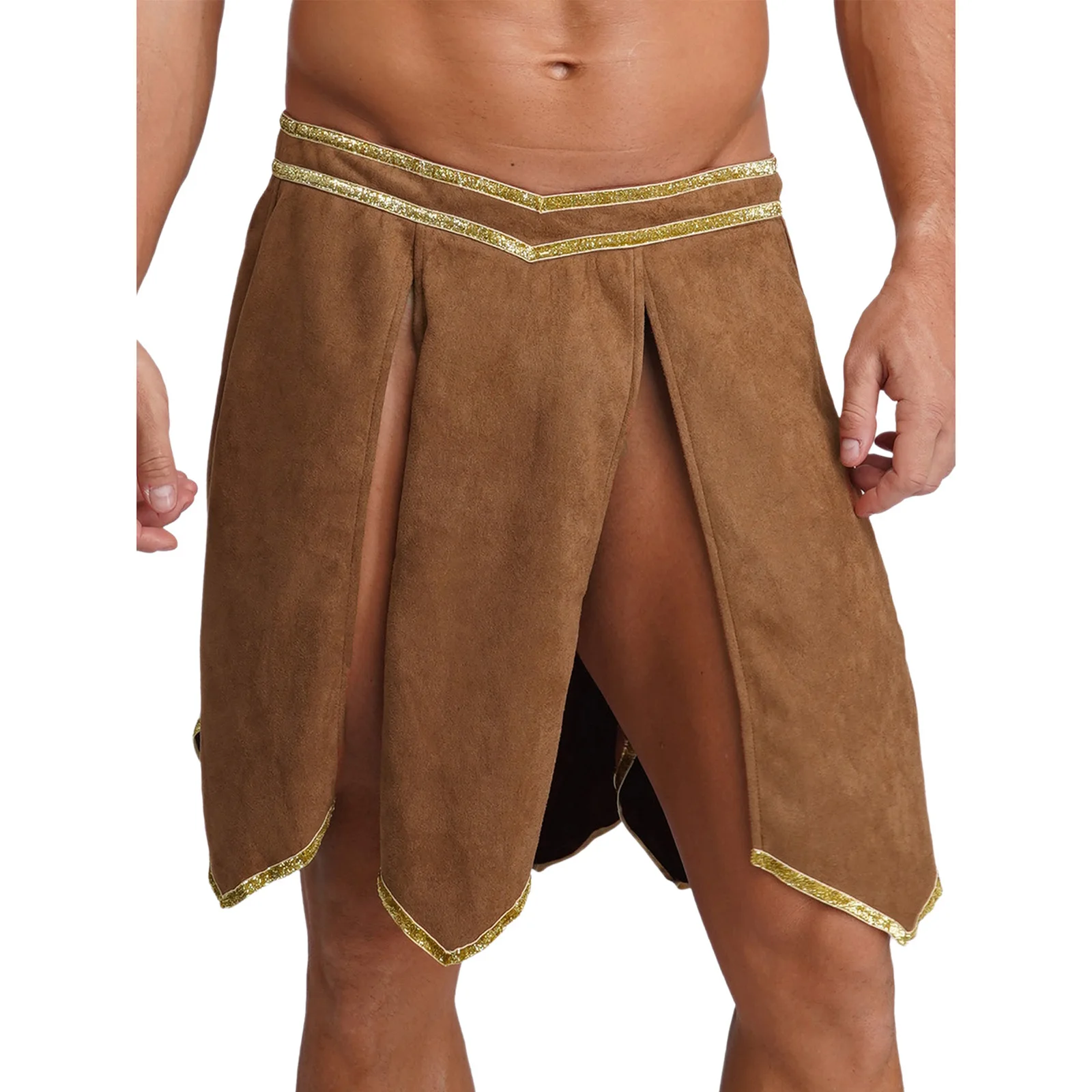 Men's Medieval Roman Gladiator Performance Skirt Faux Suede Armor Skirt for Halloween Greek Warrior Knight Cosplay Costumes