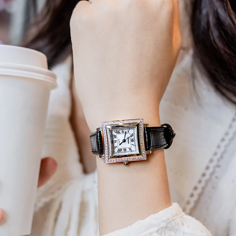 Лучший бренд, роскошные оригинальные женские часы с бриллиантовым безелем, классические римские наручные часы с синими стрелками и подарочной коробкой для часов