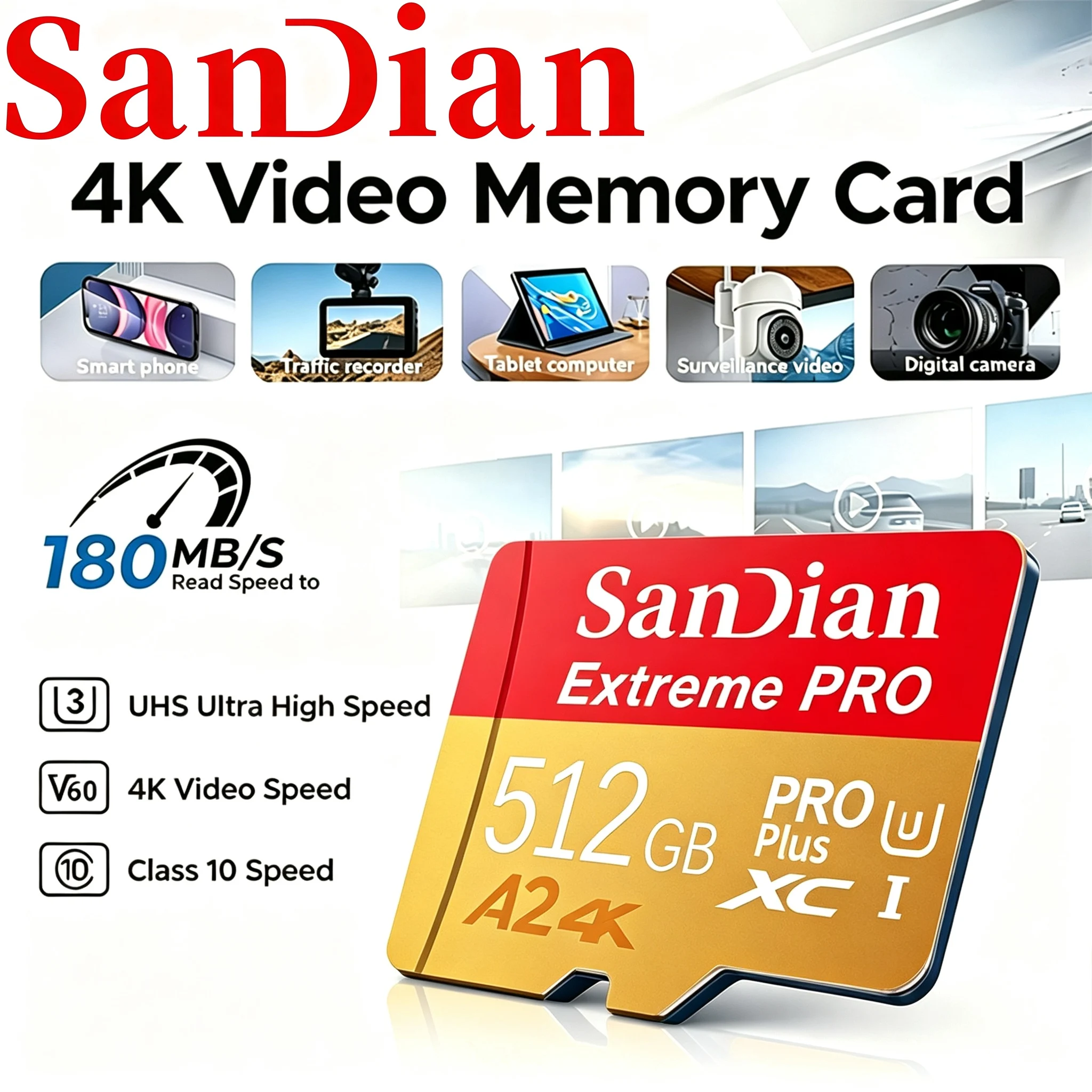 Classic Memory Card 512GB SD Cards 64GB TF Cards 128GB Micro TF SD Card 4K Fast Read for Drone/Laptop/GPS/MP4 Player/Dashcam
