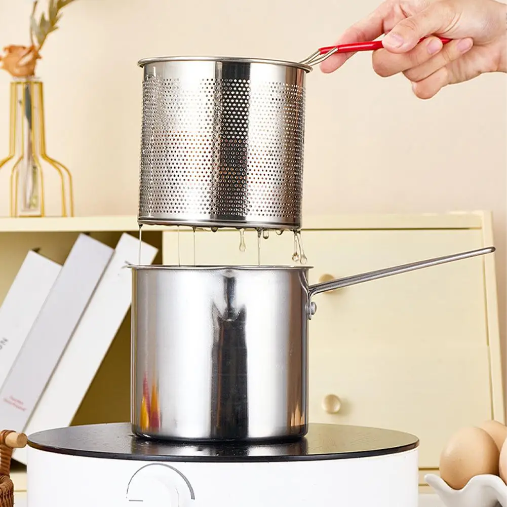 Stainless Steel Deep Fryer Pot With Strainer Basket Mini Tempura Frying Pot For French Fries Chicken Wings Kitchen view 4