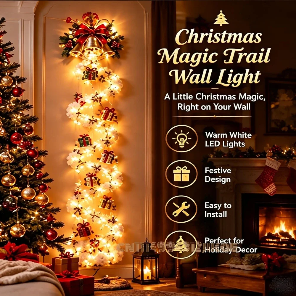 Christmas Magic Trail LED Wall Light, Cascading Warm White Glow, Space‑Saving Easy Install Xmas Wall Holiday Decor