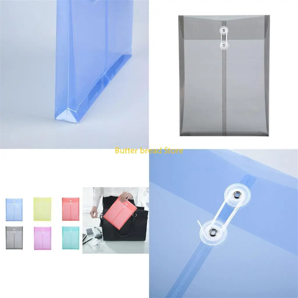 

W89C 10Pcs Legal Size File Bag with String Closure, Top Loading Envelopes Clear Folder Document Pouches for Office School