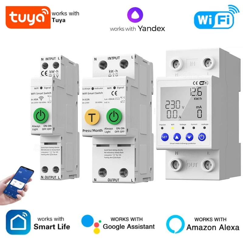 

Tuya WiFi Smart Circuit Breaker Over Current Under Voltage Protection Power Metering Smart Switch For Alexa Google Home Yandex