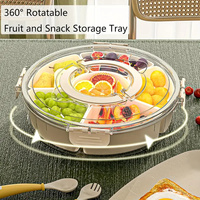 Divided Rotating Serving Tray with Lid & Handle | Clear Snack Spinner Snackle Box | Portable Charcuterie Board for Fruits