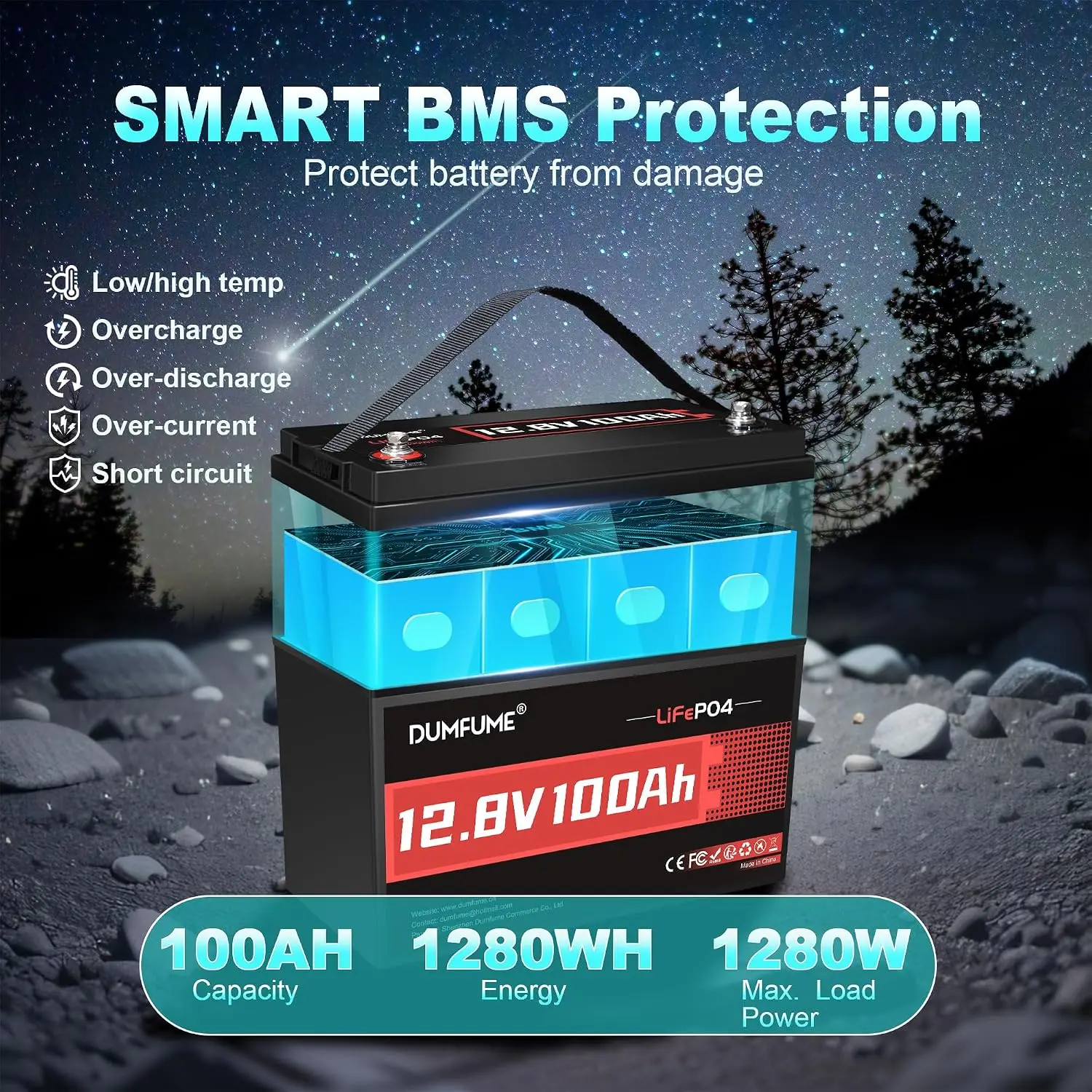 12.8V 100Ah LiFePO4 Lithium Battery Group 31 Rechargeable Deep Cycle RV Marine Solar Storage, Customized