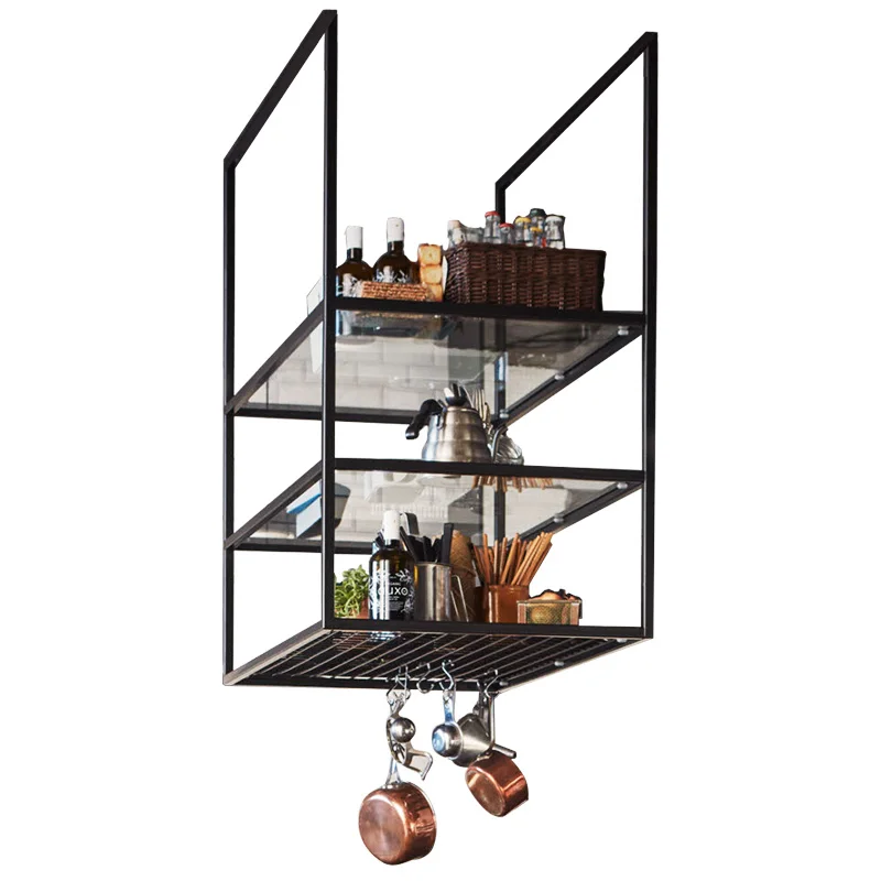 Customized iron kitchen, living room, hanging rack, storage rack, industrial style bar