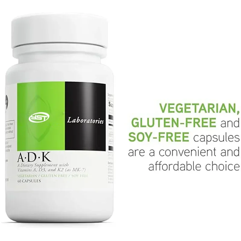 ADK - Ayuda a la salud de hueso, corazón y inmune - Contiene vitamina A, D3- Vegetariano, sin gluten ni soja