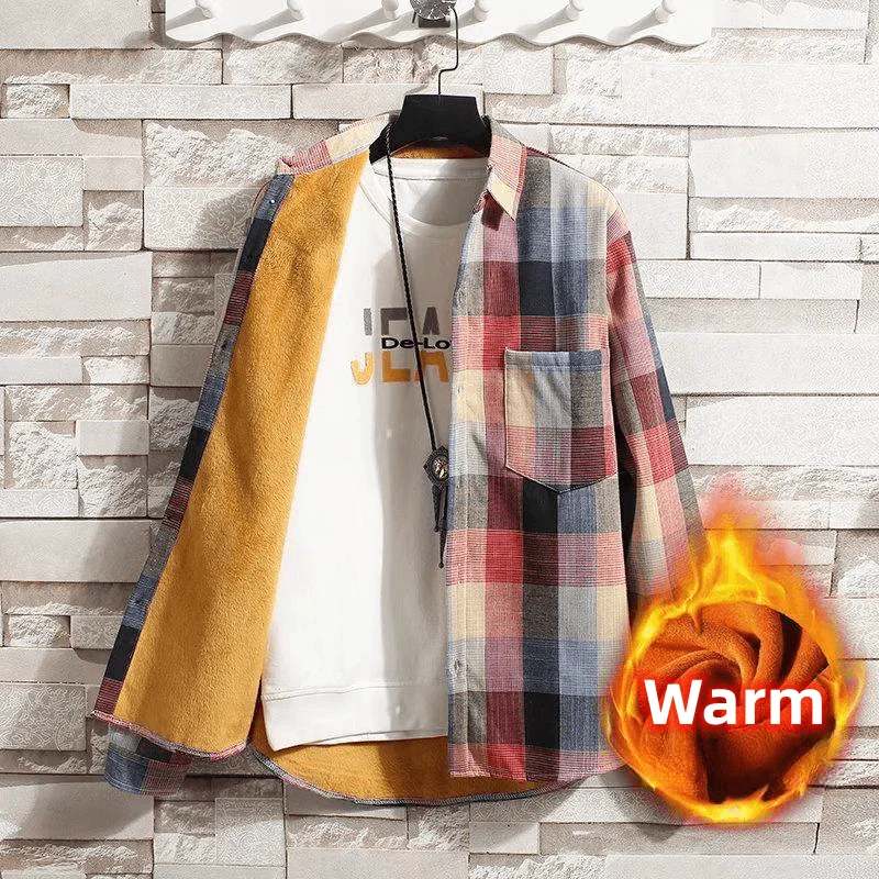 Men\'s Autumn Winter New Casual Fashion Long Sleeve Plaid Shirt Thick Warm Men\'s Casual High Quality Soft Large Size Shirt M-3XL