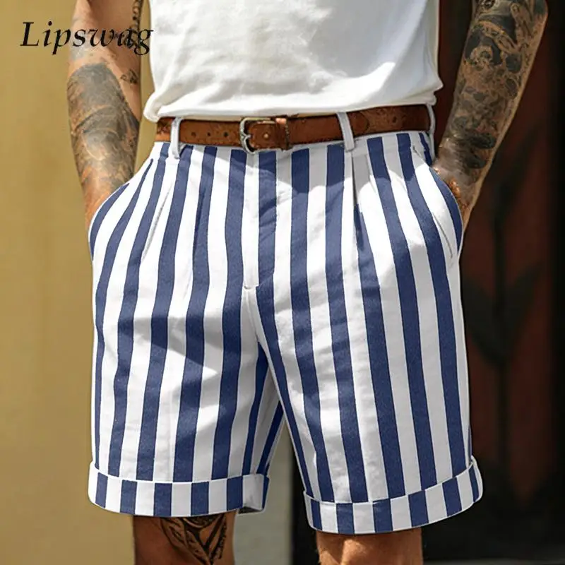 

Outdoor Casual Mens Breathable Shorts 2026 Spring Summer Fashion Contrast Color Striped Shorts Men Vintage Loose Straight Shorts