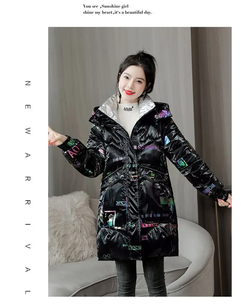 2026 Winter New Gloss Cotton Jacket Women's Medium to Long Korean Loose Coat Lady Thick Hooded Coats Female Warm Parker Overcoat
