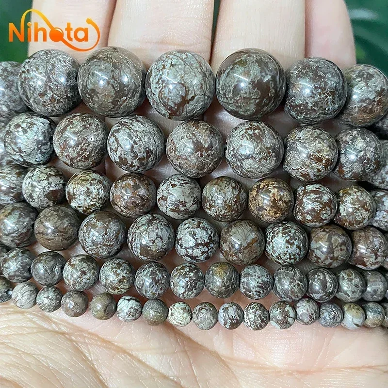 

4/6/8/10/12mm Smooth Brown Snowflake Obsidian Round Loose Beads DIY for Charms Bracelet Accessories Jewelry Making 15" Strand