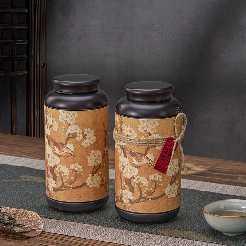 Chinese Tinplate Tea Storage Jar Small Sealed Portable Storage Jar Tea Container Wrought Iron General Tea Jar Home Decoration