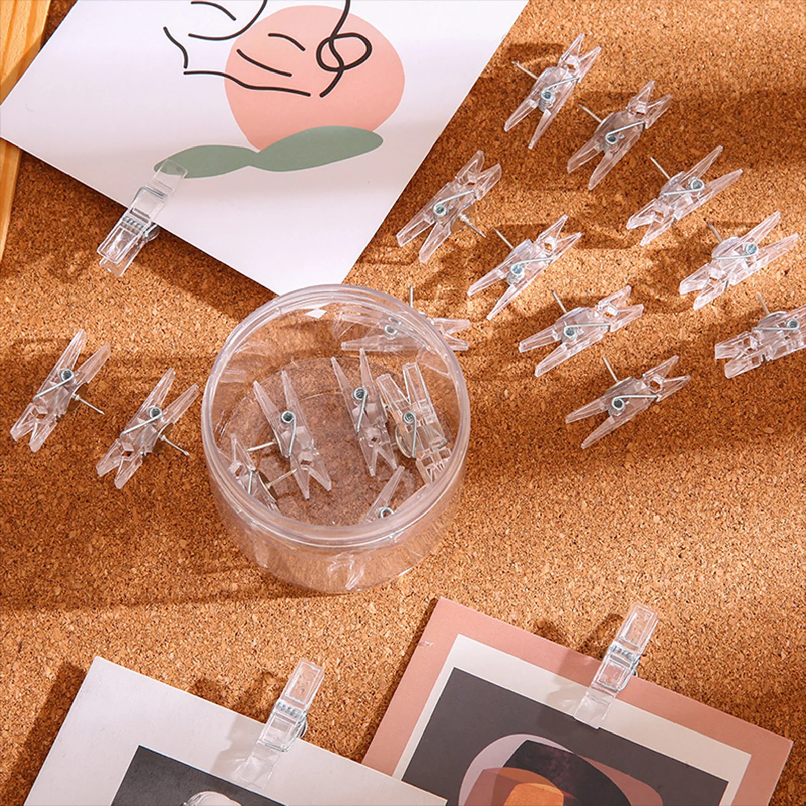 20pcs Multifunctional Clip-shaped Thumbtack Mini Clear Pegs Pins Durable Thumb Tack Clips Ins Not Hurt Photo Wall Transparent