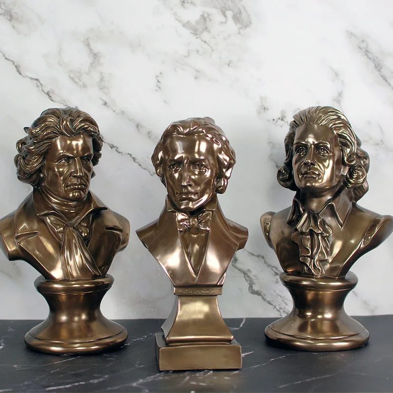 Imitation Copper Beethoven Chopin Mozart Statue Sculptured Ornaments Hallway Living Room Office Model Room Decoration