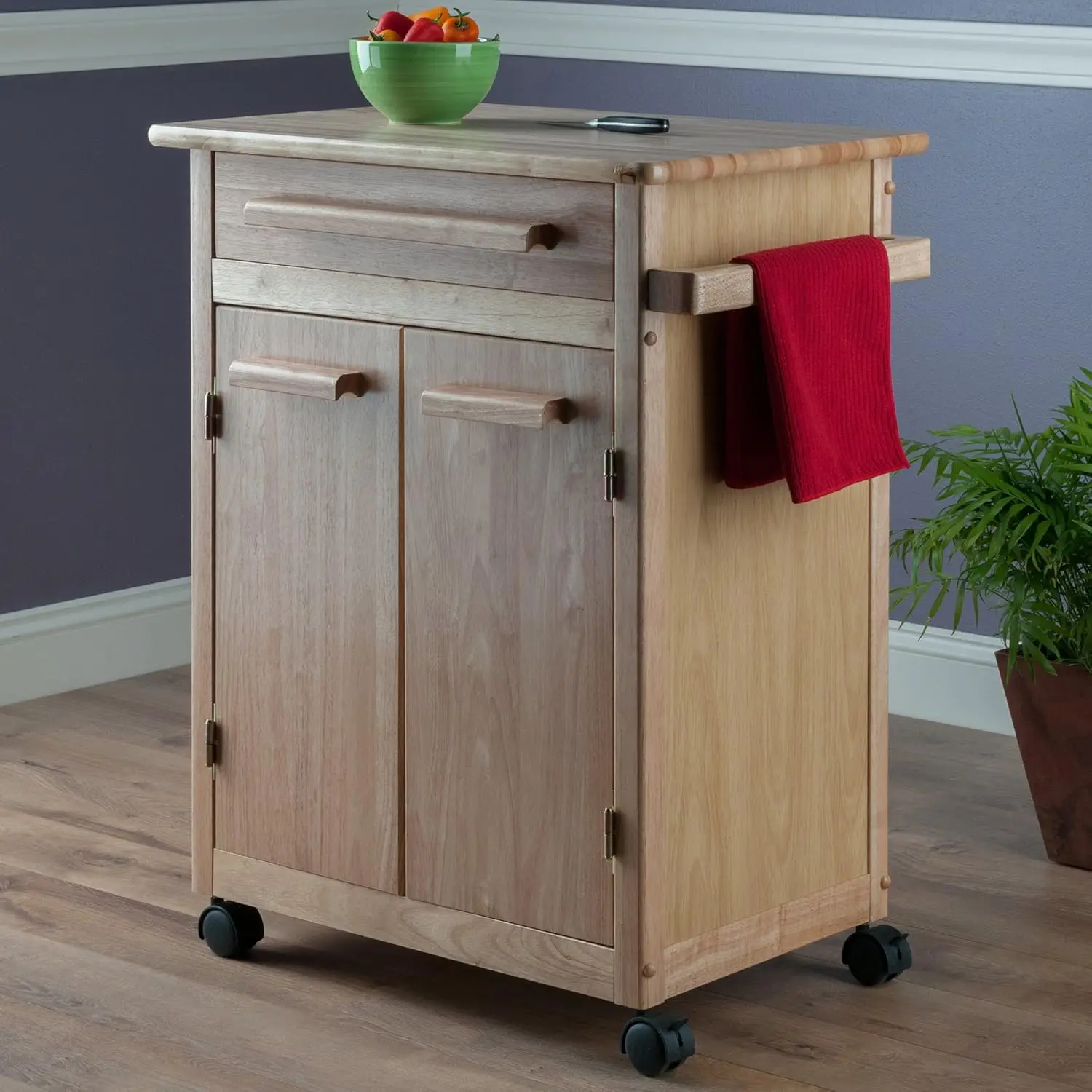 Wood Kitchen Cart, Natural, Single Drawer