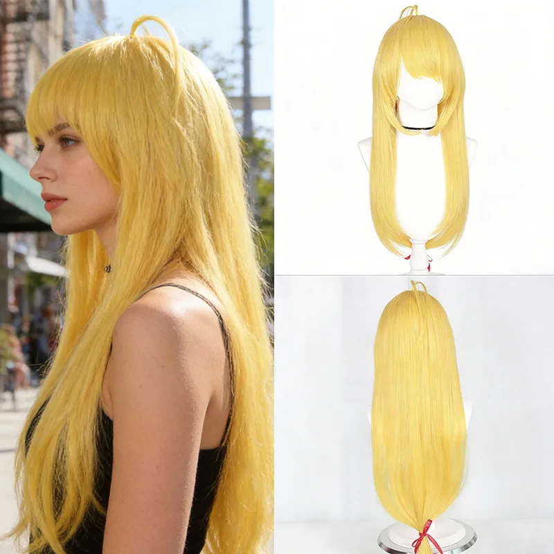 Fashionable and versatile Little Fox Girl Tu Shan Su Su/Red Red cosplay wig, simulated scalp top, long golden straight hair