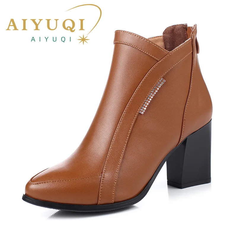 AIYUQI Women Boots Genuine Leather high heeled Shoes female boots fashion casual snow winter boots female High Quality