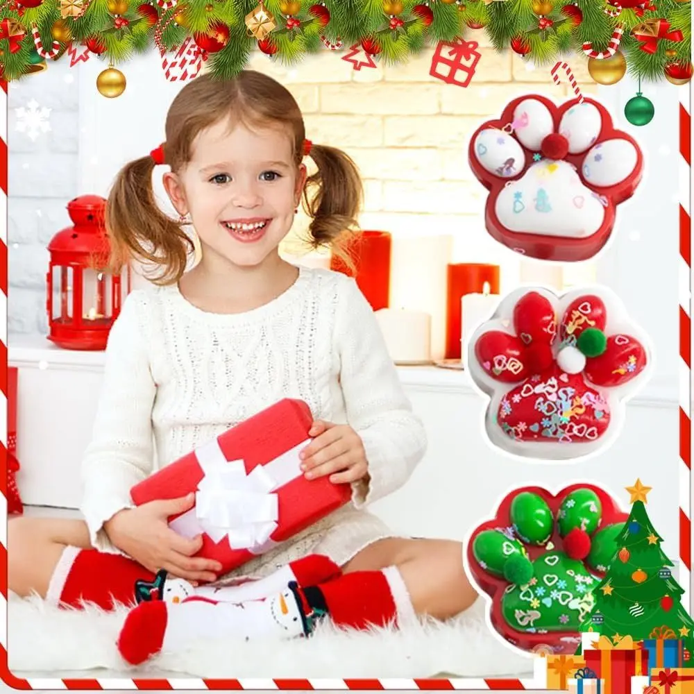 TPR Natale Zampa di gatto Giocattolo da spremere Appiccicoso antistress Pizzicare Zampa di gatto Giocattolo Giocattolo di decompressione fatto a mano a rimbalzo lento