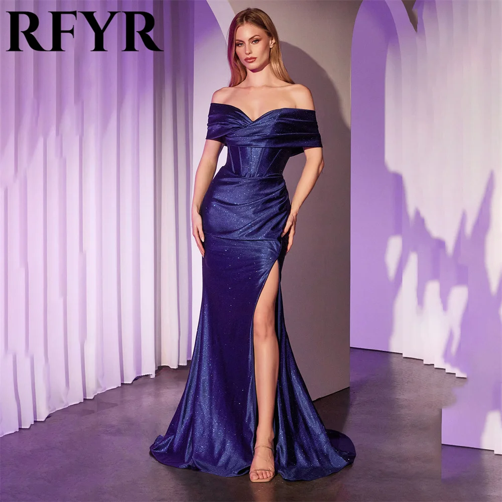 RFYR Red Evening Dress for Party Sweetheart Off the Shoulder Pleats Long Mermaid Prom Gowns Splits Celebrity Dress Customized