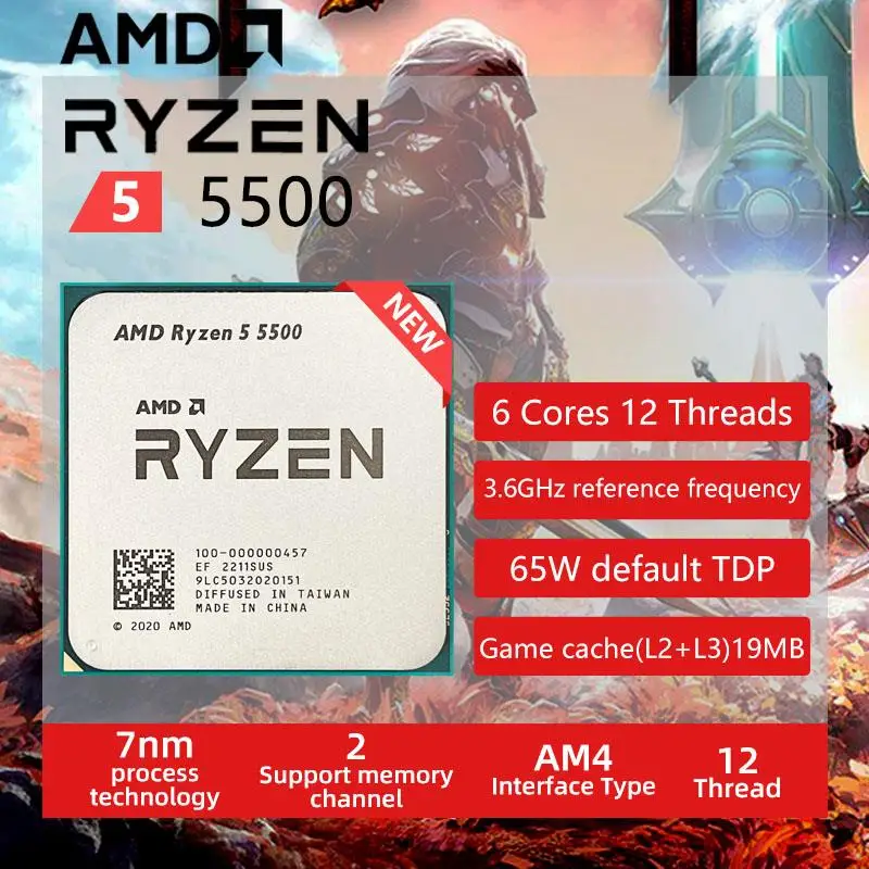 Go! AMD Ryzen 5 5500 R5 5500 3.6 GHz 6-Core 12-Thread CPU Processor 7NM L3=16M 100-000000457 Socket AM4 New but without cooler