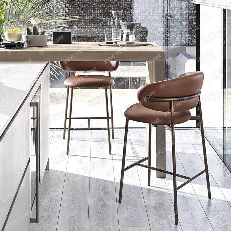 

Luxury Leather Bar Stool Metal Kitchen Dining Living Room Bar Stools High Quality Modern European Cadeira Hotel Furniture