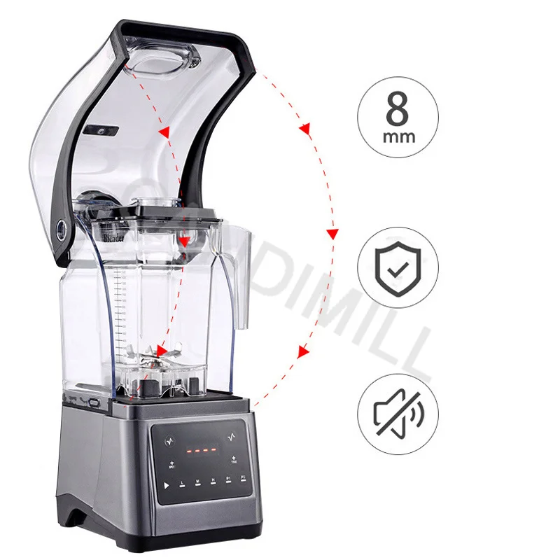 خلاط الثلج التجاري صانع عصير صامت غطاء الضوضاء مع غطاء خاص الجليد المسوي كسارة الجليد لمتجر الشاي الحليب