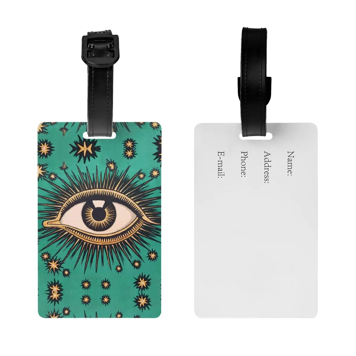 Etiqueta de equipaje de arte ojo que todo lo ve personalizada con tarjeta de nombre, cubierta de privacidad de ojos místicos malvados, etiqueta de identificación para bolsa de viaje, Maleta