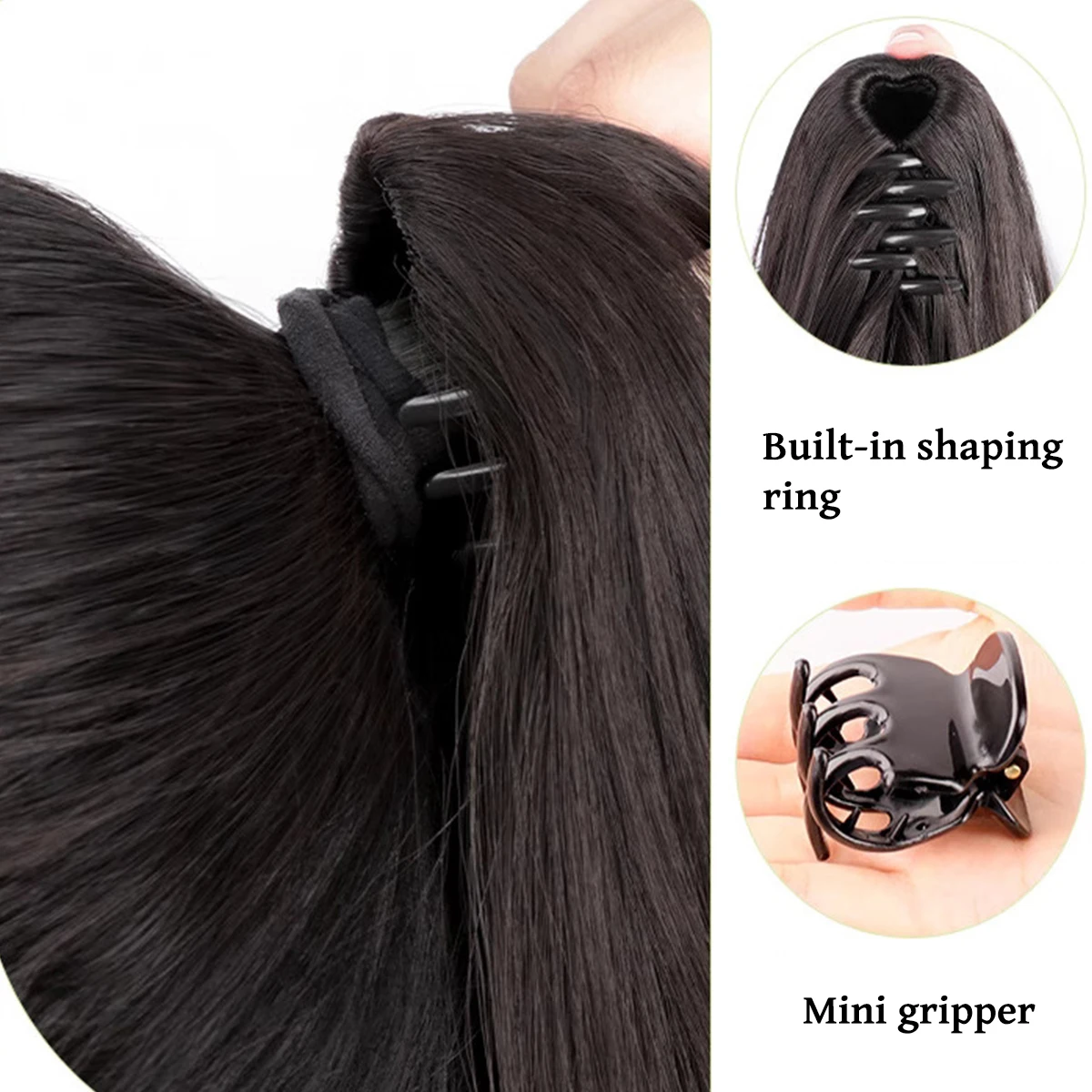 Peruca de rabo de cavalo com ondulação de água sintética de cabelo curto e encaracolado apertado na cauda de cavalo de uma mulher para obter um rabo de cavalo falso naturalmente encaracolado