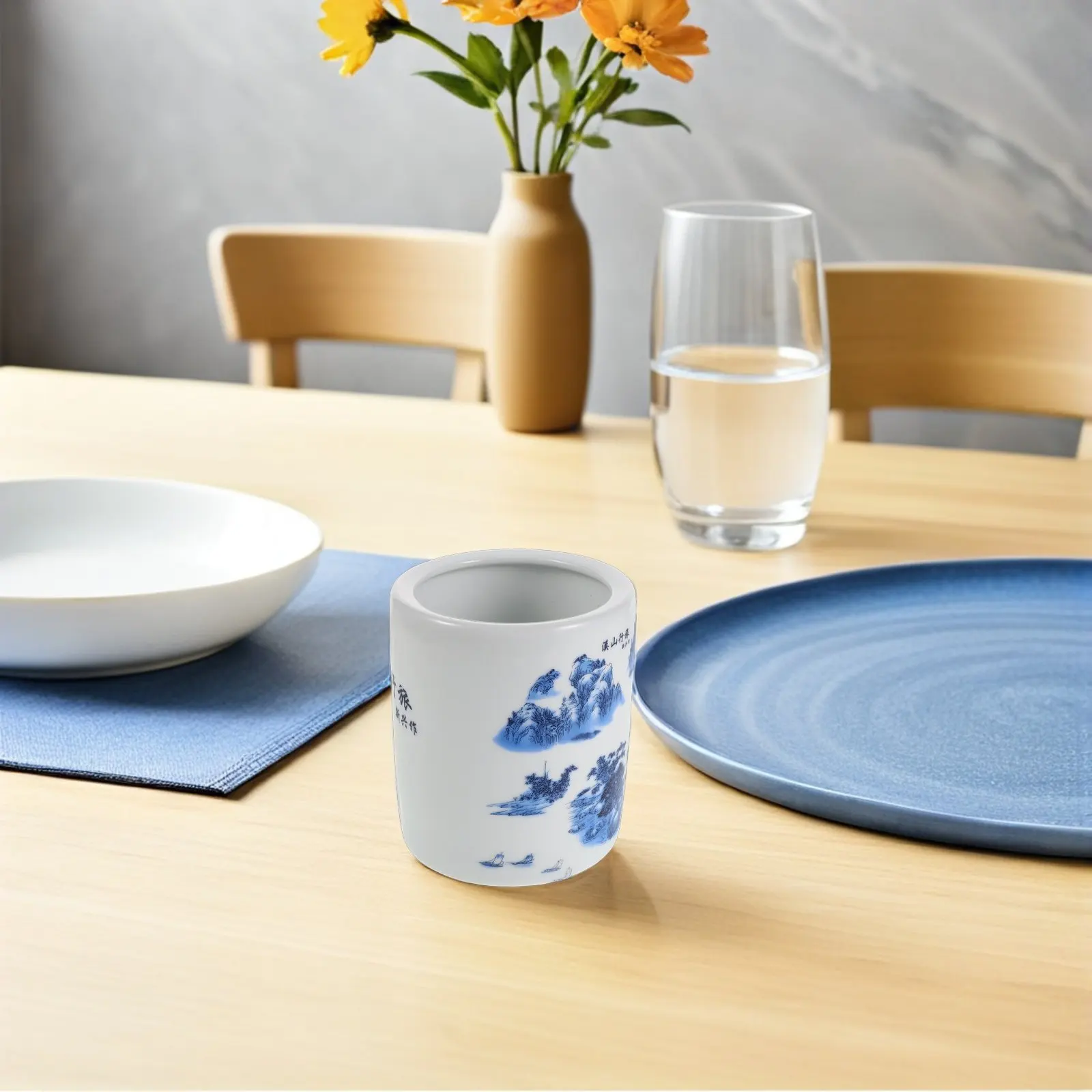 

Сине-белая керамическая ваза в стиле шинуазри: подставка для кухонных принадлежностей, органайзер для палочек и ложек, емкость для хранения кухонных инструментов на столешнице