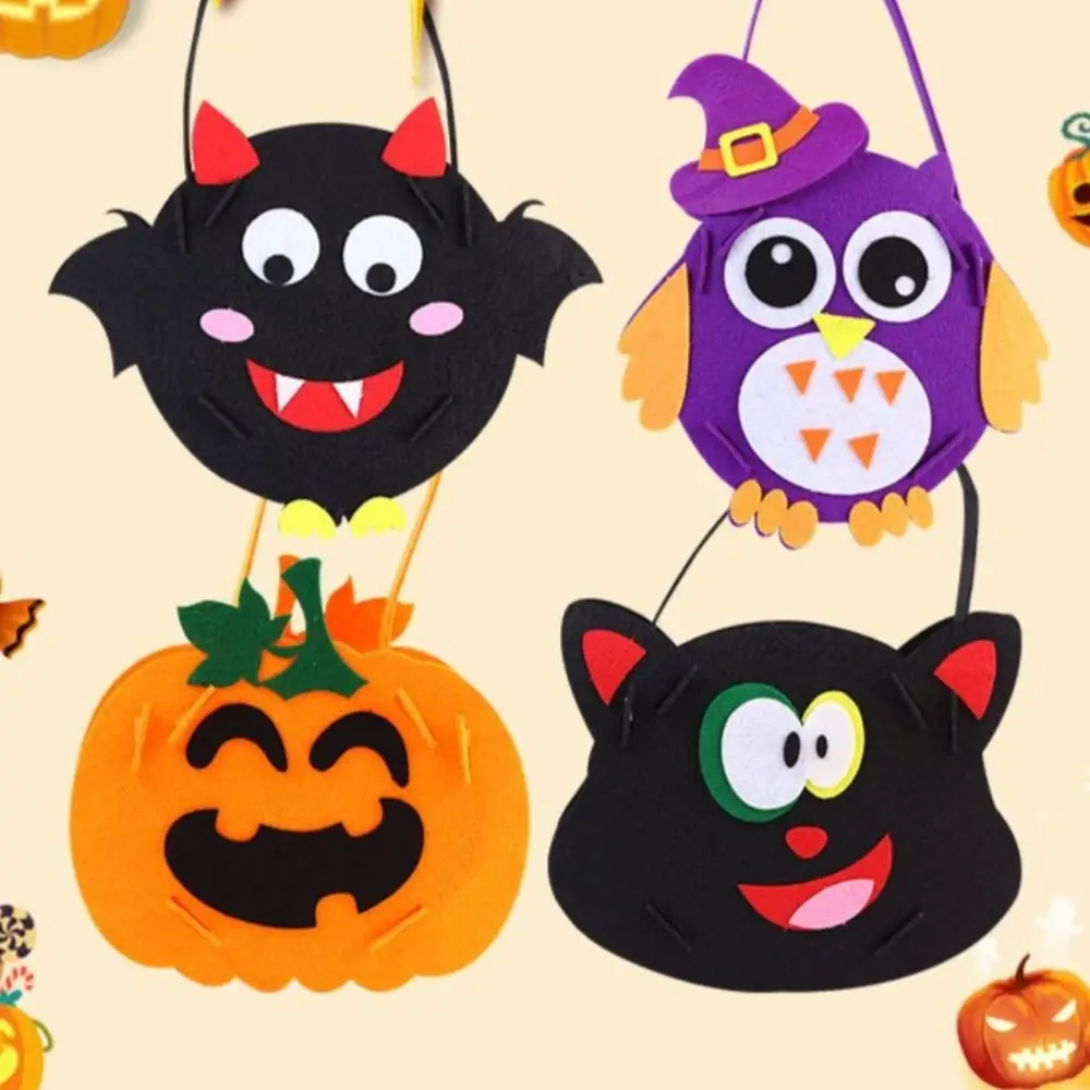 Portable Creative DIY Halloween Candy Bag Trick or Treat Snack Bag Non-woven Fabric Ghost Bat Pumpkin Bag for Kids Party Gift