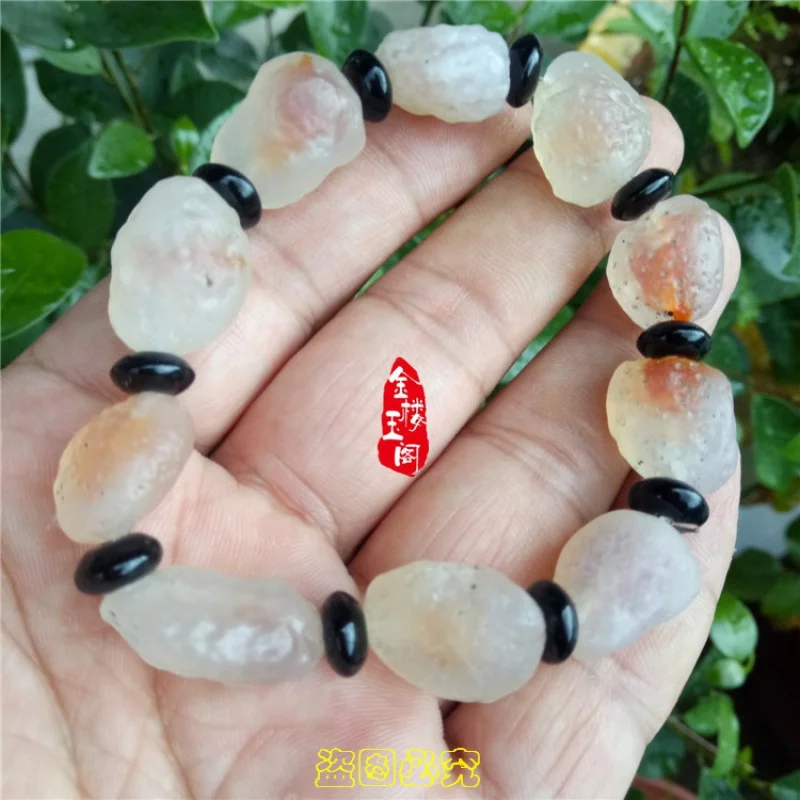 Jewelry Alshan Gobi material tendon stone raisin hemp skin pink sugar heart agate bracelet