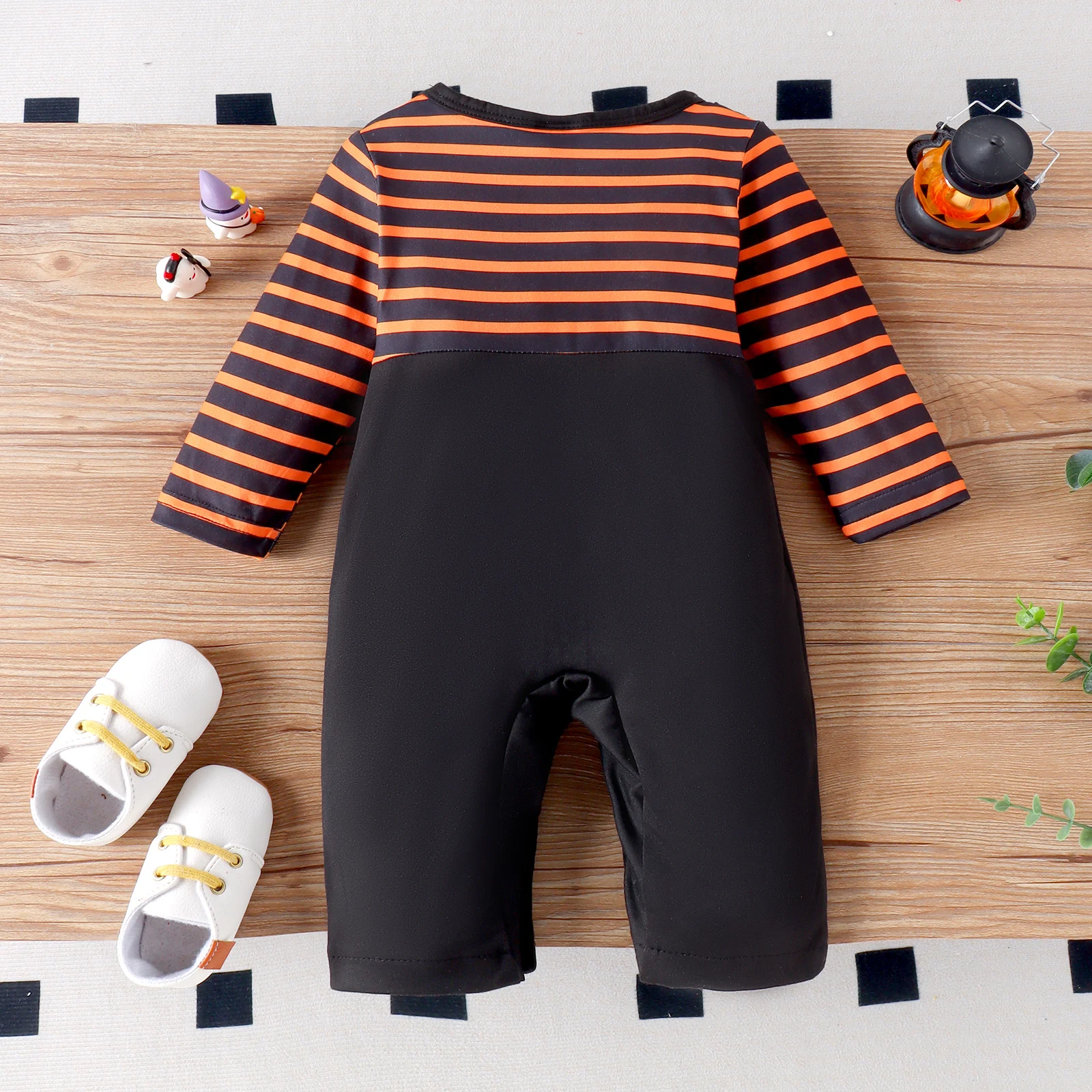 بذلة دمية هالوي مخططة بأكمام طويلة للأولاد والرضع ، مريحة ، رقبة مستديرة ، كاجوال ، خريفي ، بعمر 0-1 سنة