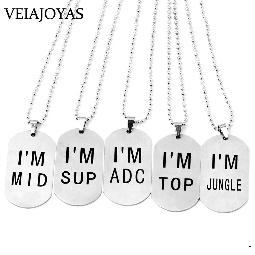 Game League LOL Choker Necklace Stainless Steel Dog Tag Legends Charms Keychains MID TOP SUP JUNGLE ADC Pendant Necklace Jewelry