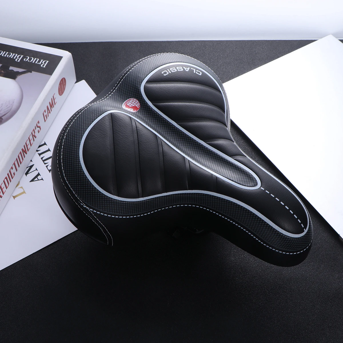 

Mountain Bike Cushion Saddle Seat Mat Black Stripe Groove Design Narrow Front Wide Rear Wear Resistant Seat Mat