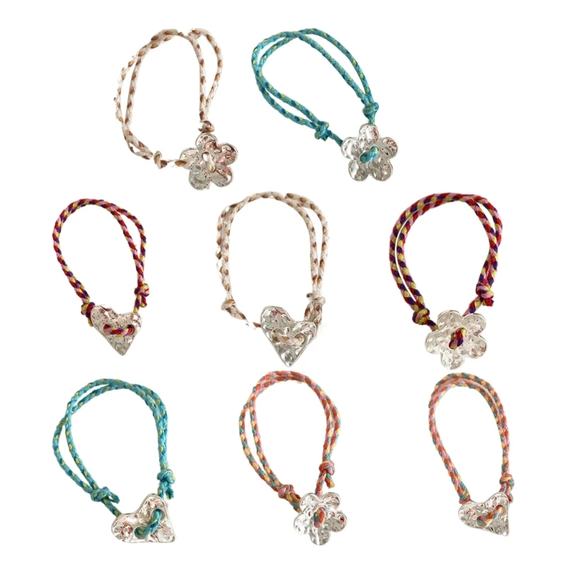 Colorful Rope Bracelets with Hear/Flower Charm Trendy Pendant Wrist Chain  Hand Jewellery Accessory for Girls Lady