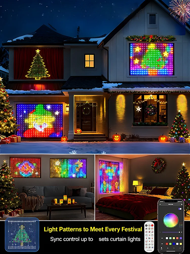

Приложение Bluetooth, светодиодные гирлянды RGB, 2 м * 2 м/3 м, умные занавески, DIY дисплей с изменением музыки для украшения окна, спальни