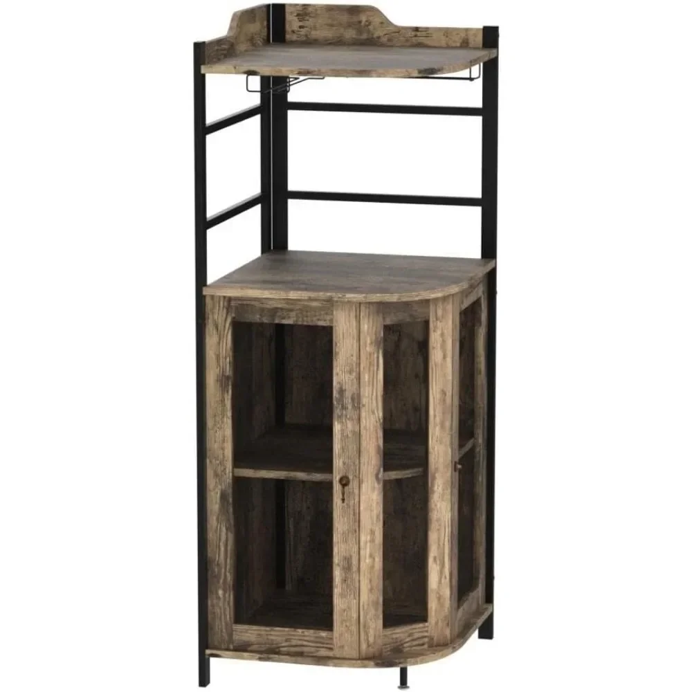 Bar Cabinet, Industrial Wine Cabinet with Metal Mesh Doors & Adjustable Shelf, Liquor Cabinet Rustic Brown