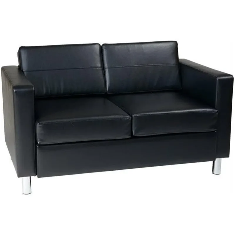 

OSP Home Furnishings Pacific Loveseat with Padded Box Spring Seats and Silver Finish Legs, Black Vinyl