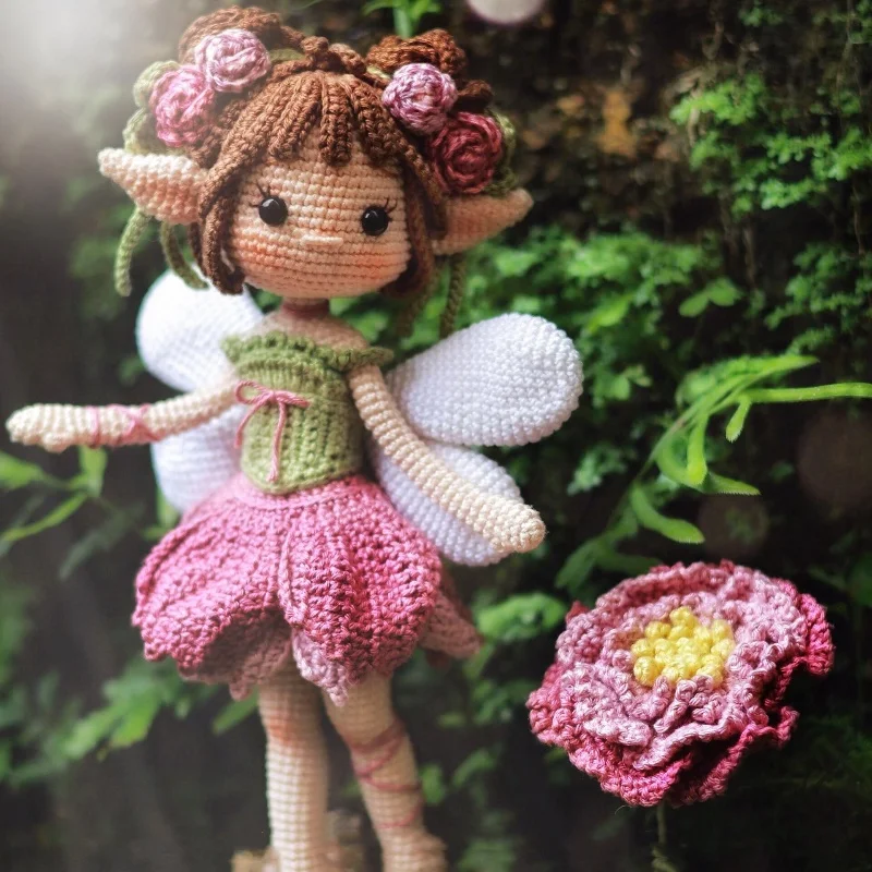 

Handmade Knitting Amigurumi Peony Fairy Doll DIY Hook Crochet Material Kit Woodland Fairy Doll Girl Knitting Pattern in English